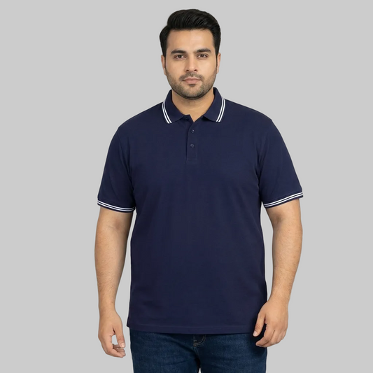 Classic Navy Tipped Collar Plus Size Polo Shirt PSM-10718