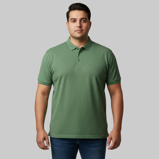 Classic olive green plus size polo shirt front view short sleeves