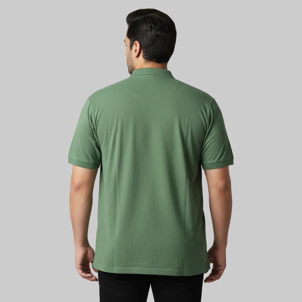 Classic olive green plus size polo shirt front view short sleeves
