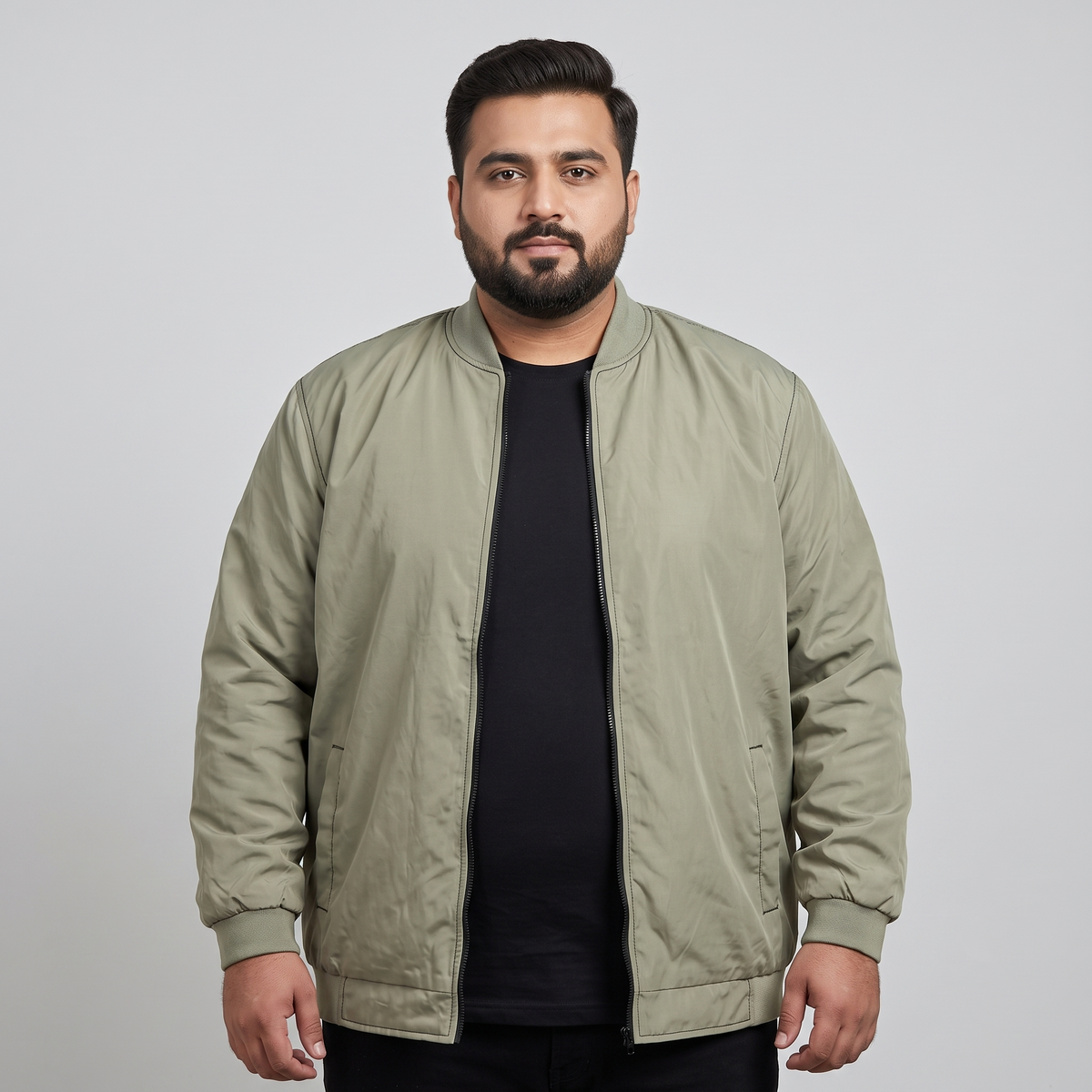 Classic Olive Plus-Size Bomber Jacket – Matte Finish PSM-10079