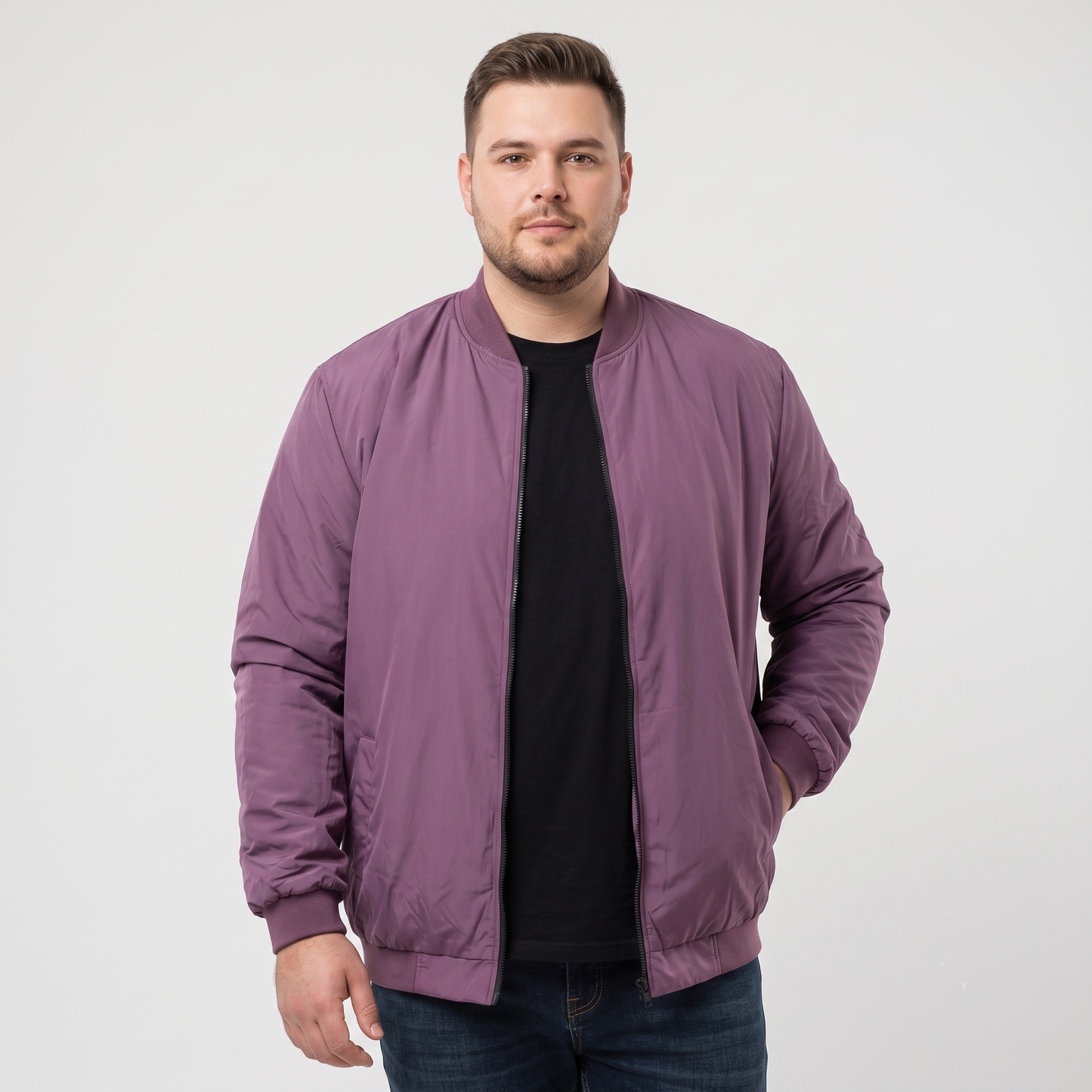 Classic Plum Plus-Size Bomber Jacket – Matte Finish PSM-10084