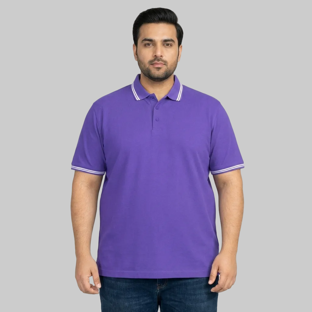 Classic Purple Tipped Collar Plus Size Polo Shirt PSM-10717
