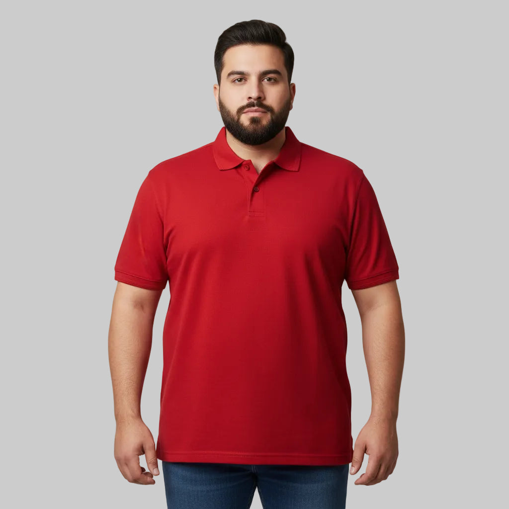 Classic red plus size cotton pique polo shirt front view