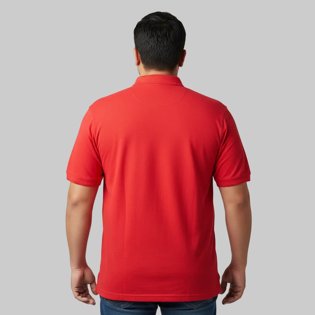 Classic red plus size cotton pique polo shirt front view 