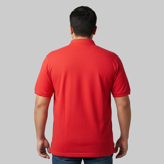Classic red plus size cotton pique polo shirt front view 