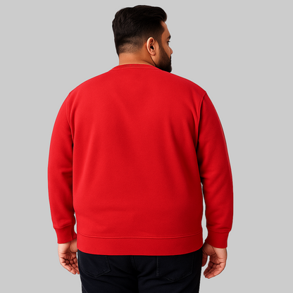Classic Red Terry Crewneck Sweatshirt for men with ribbed cuffs and hem — soft cotton-blend casual pullover.