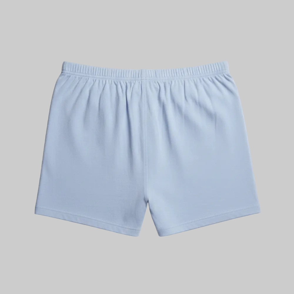 Classic sky blue plain cotton boxer with elastic waistband and button fly, laid flat showing a clean and comfortable everyday design