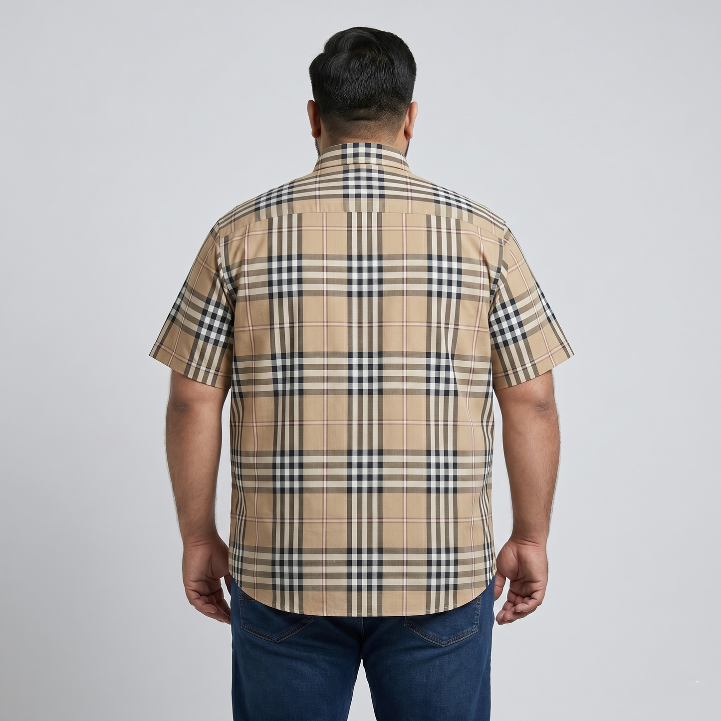 Classic Tan Plaid Half Sleeve Casual Shirt PSM-11195
