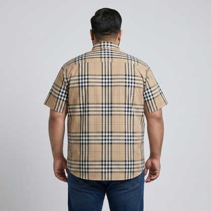 Classic Tan Plaid Half Sleeve Casual Shirt PSM-11195
