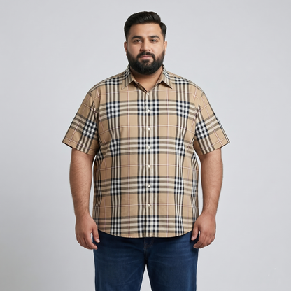 Classic Tan Plaid Half Sleeve Casual Shirt PSM-11195