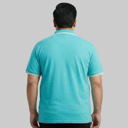 Classic Turquoise Tipped Collar Plus Size Polo Shirt PSM-10720