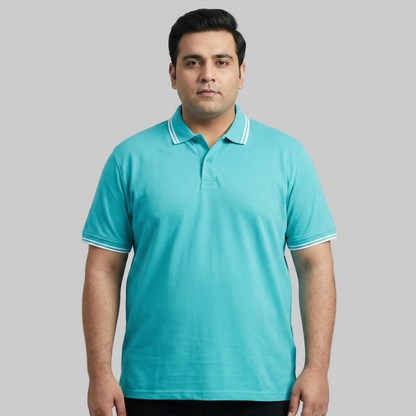 Classic Turquoise Tipped Collar Plus Size Polo Shirt PSM-10720
