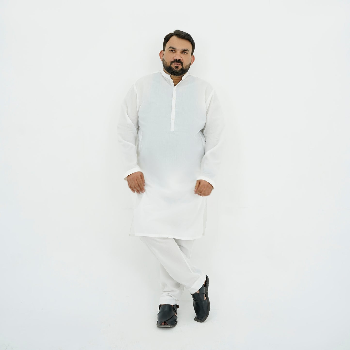 Classic White Cotton Kurta Pajama - Plus Size PSM-9061