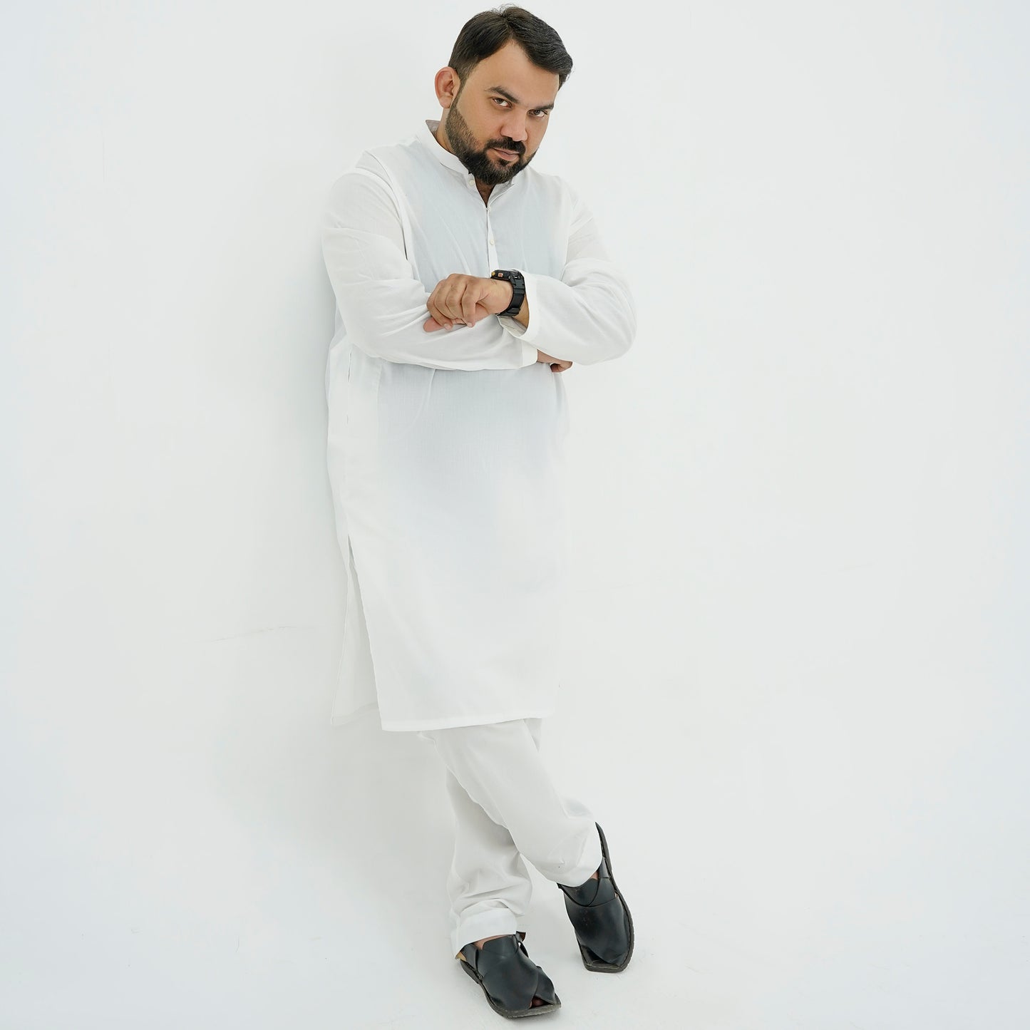 Classic White Cotton Kurta Pajama - Plus Size PSM-9061