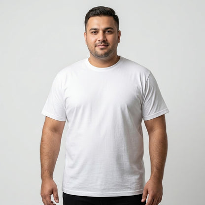 Classic White Round Neck T-Shirt in 65% Cotton 35% Polyester
