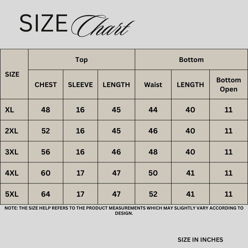 Size chart for Midnight Ember Cotton Co-Ord Set PSW-10892