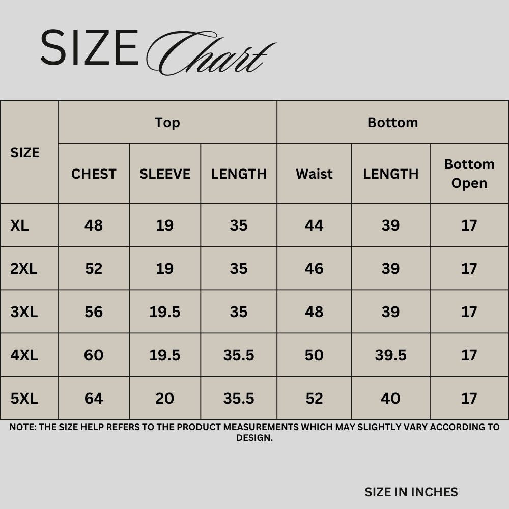 Size chart for Sapphire Flow Co-Ord Set PSW-10888