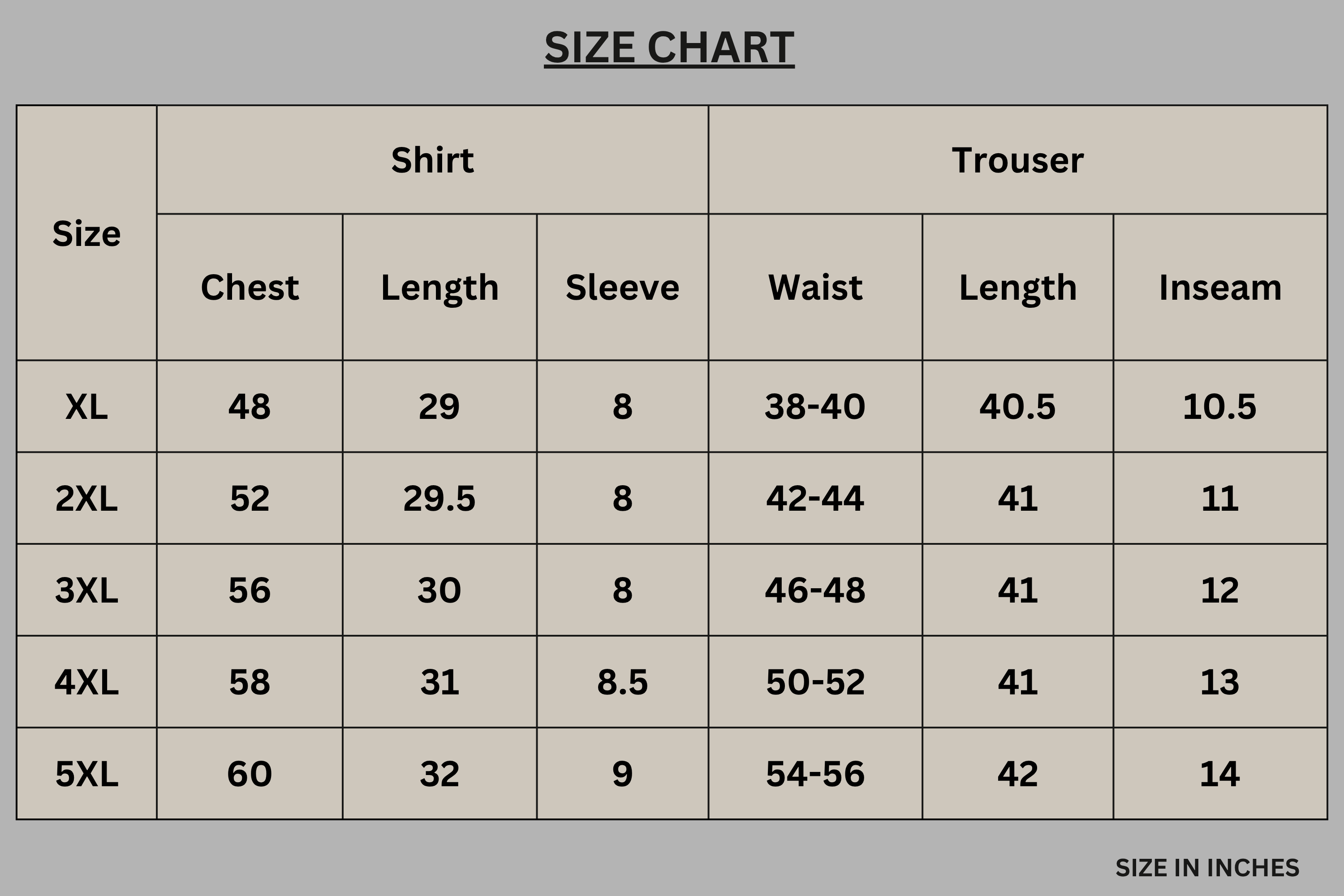 Size chart for White Essential Dry-Fit Co-ord Set PSW-11157