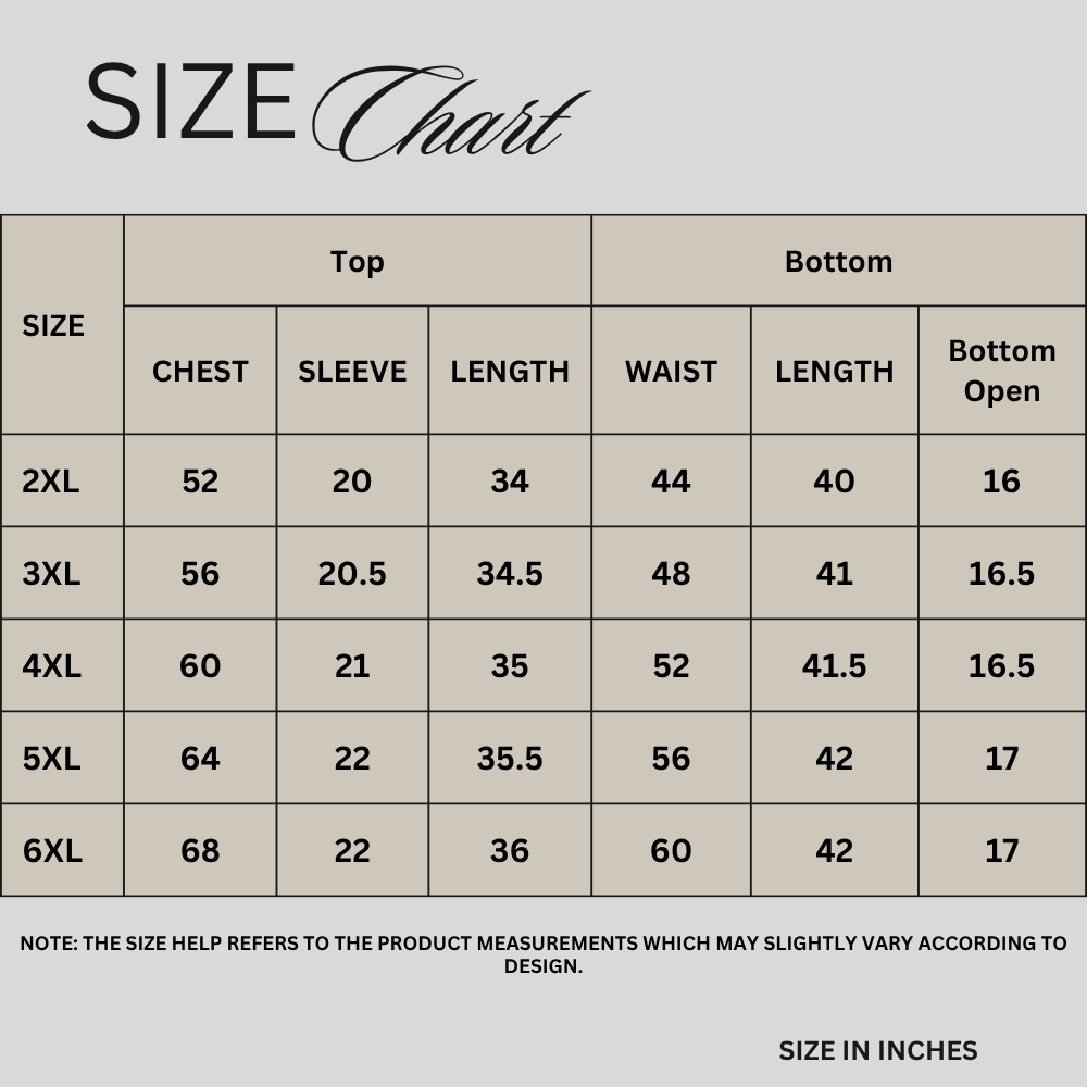 Size chart for Chocolate Brown Dobby Jacquard Co-ord Set PSW-11293