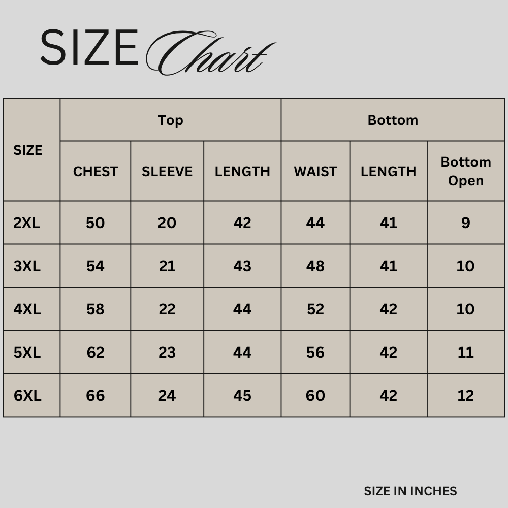 Size chart for Black Embroidered Katan silk 3-piece suit PSW-11694
