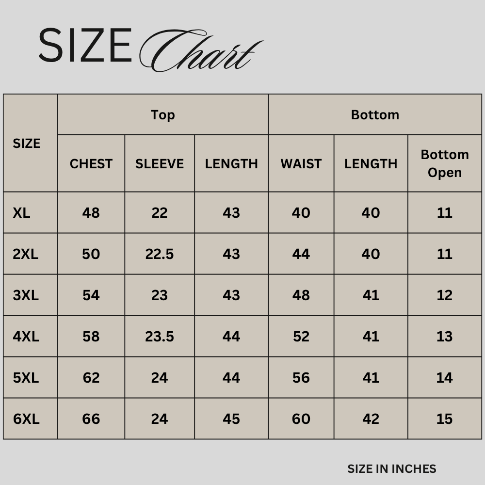 Size chart for Smoky Tie-Dye Printed Co-ord Set PSW-11651