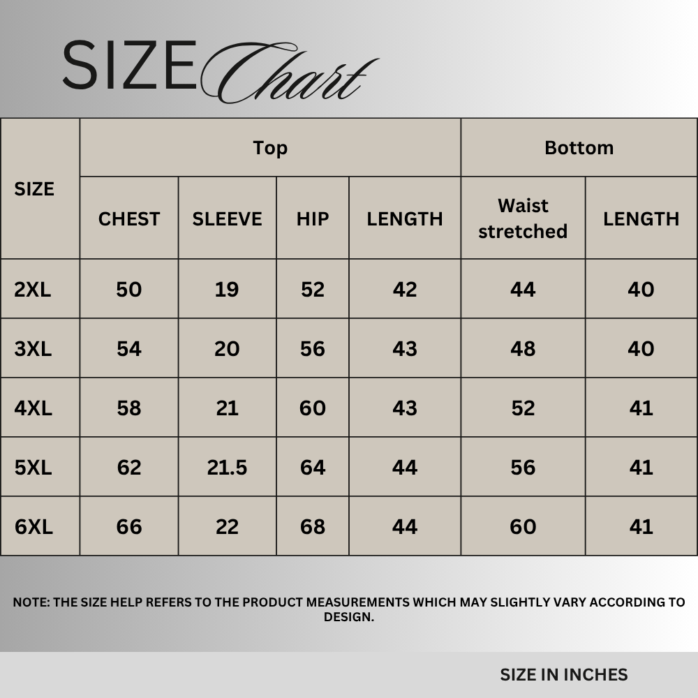 Size chart for Crimson Diamond-Print Lawn Co-ord Set PSW-11269