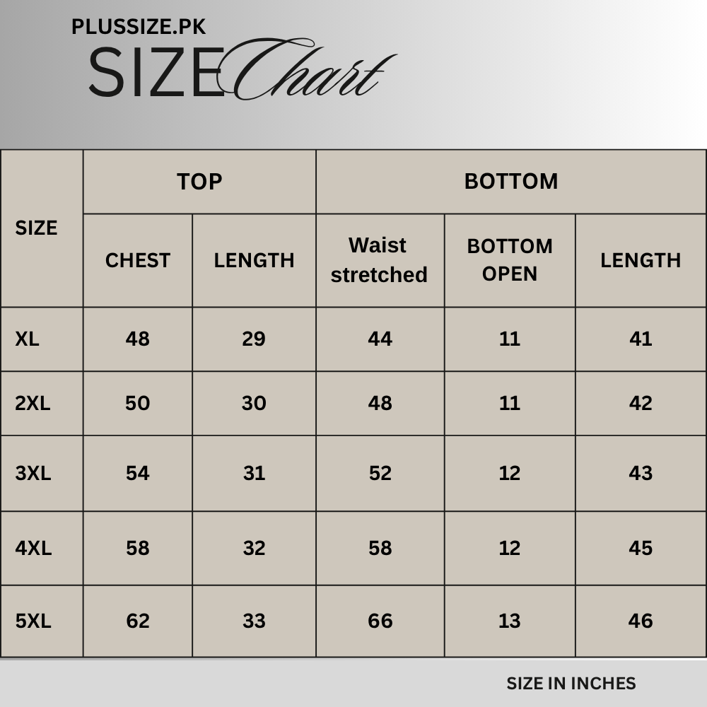 Size chart for Purple Floral Print Silk Co-Ord Set  PSW-11786