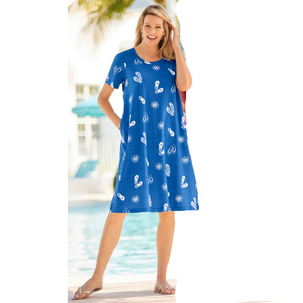 Cobalt Flip Flops Perfect Short-Sleeve Crewneck Tee Dress PSW-8522