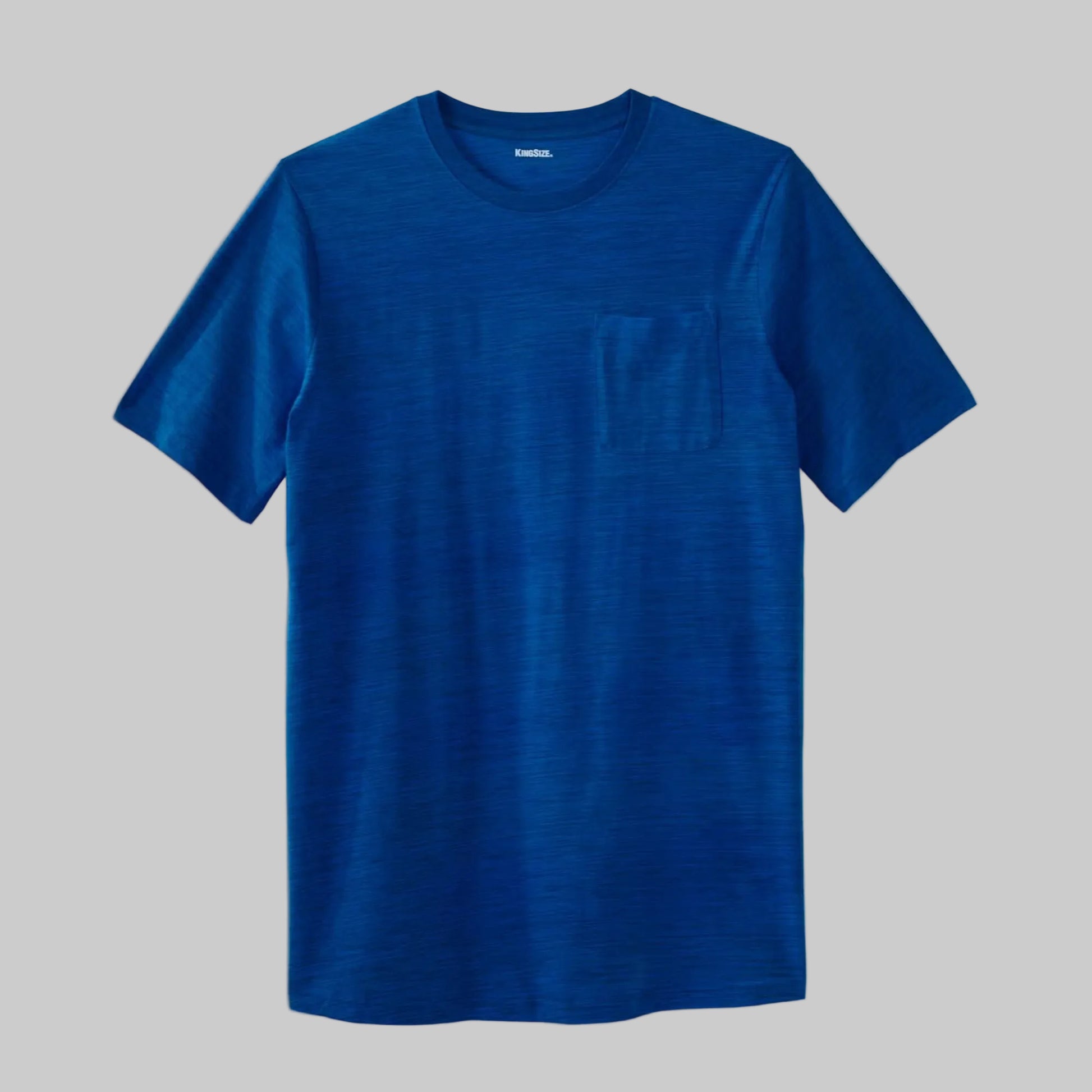 Cobalt marl big and tall crewneck pocket t-shirt with extra-long length, relaxed fit, lightweight shrink-less fabric, and short sleeves for everyday comfort