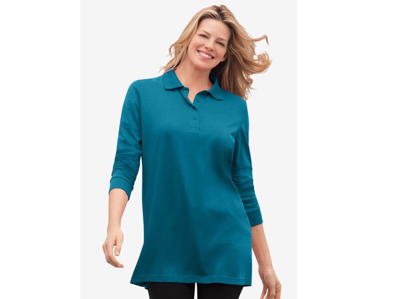 Cool Deep Teal Long Sleeve Polo Shirt PSW-6177