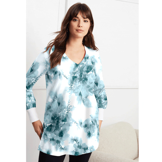 Cool Sage Tie Dye V-Neck French Terry Sweatshirt PSW-7669