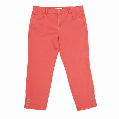  plus-size berry ankle jeans with button detail near hem on white background