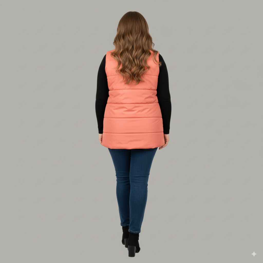 Coral Sleeveless Plus Size Women’s Outerwear Puffer Jacket PSW-10067