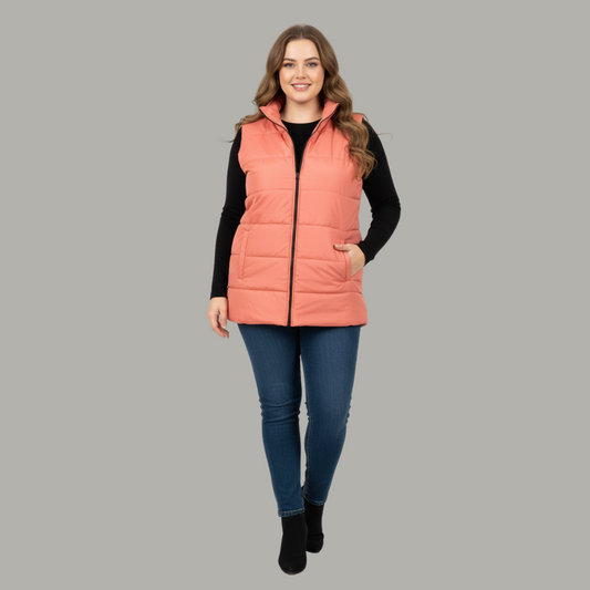 Coral Sleeveless Plus Size Women’s Outerwear Puffer Jacket PSW-10067