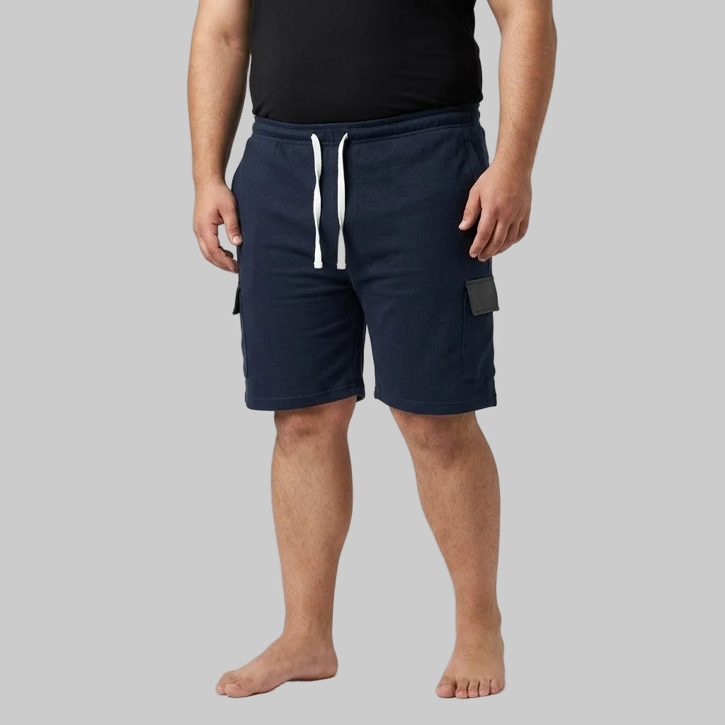 Core Navy Terry Cargo Shorts in premium terry fabric featuring flap cargo pockets, an elastic waistband, adjustable drawstring, and a comfortable relaxed fit.