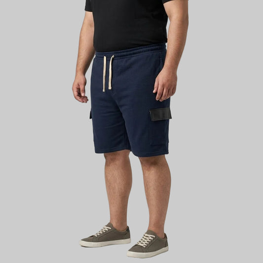Core Navy Terry Cargo Shorts in premium terry fabric featuring flap cargo pockets, an elastic waistband, adjustable drawstring, and a comfortable relaxed fit.