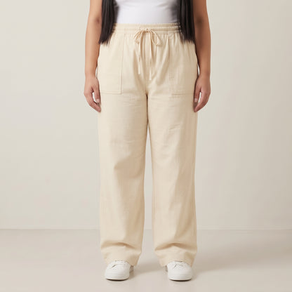 Cream Soft Twill Cotton Baggy Trousers