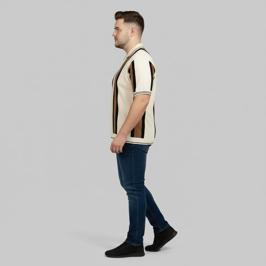 Cream Vertical Stripe Polo T-Shirt PSM-10637
