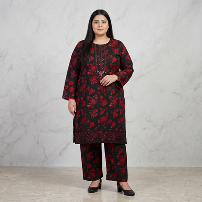 Crimson Eclipse Luxe – 3 Piece Premium Cut-Work Lawn Suit PSW-11252