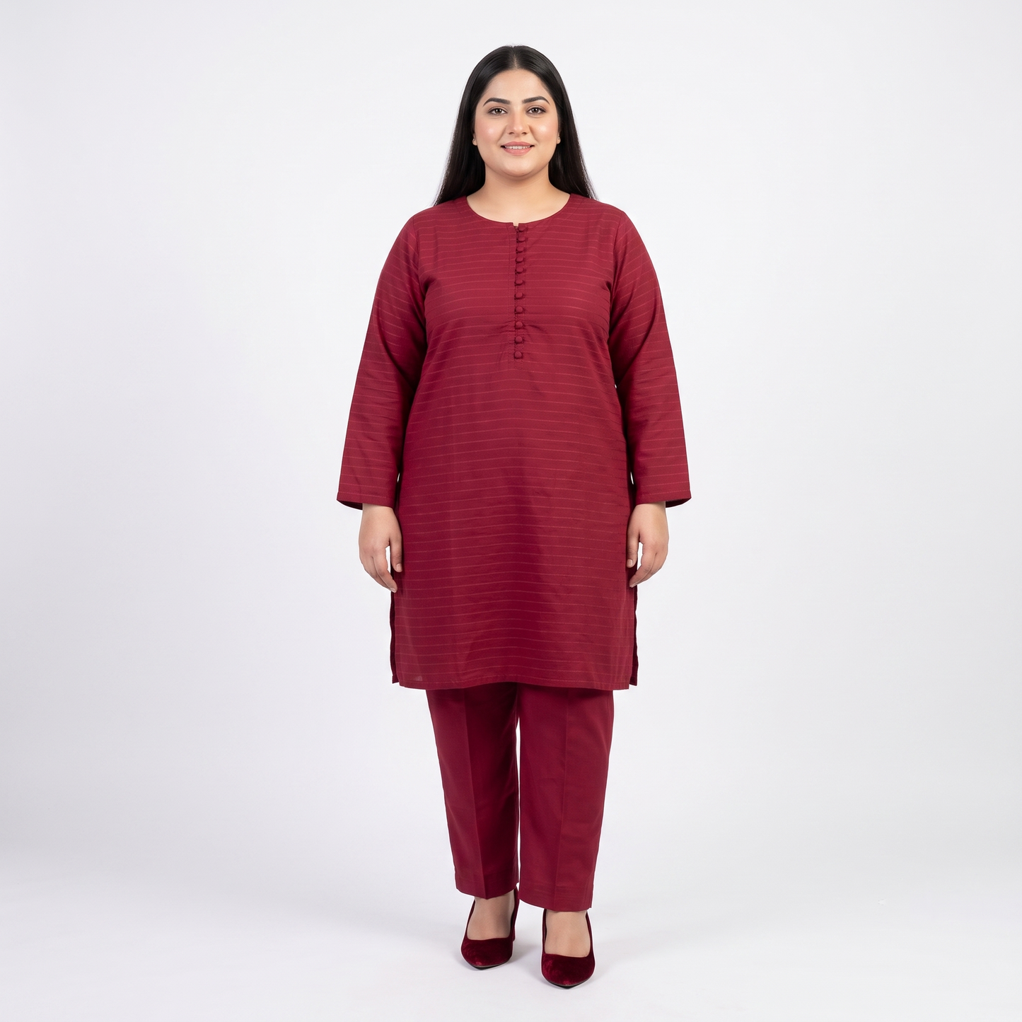 Crimson Stripe Dobby Jacquard Co-Ord Set PSW-11413