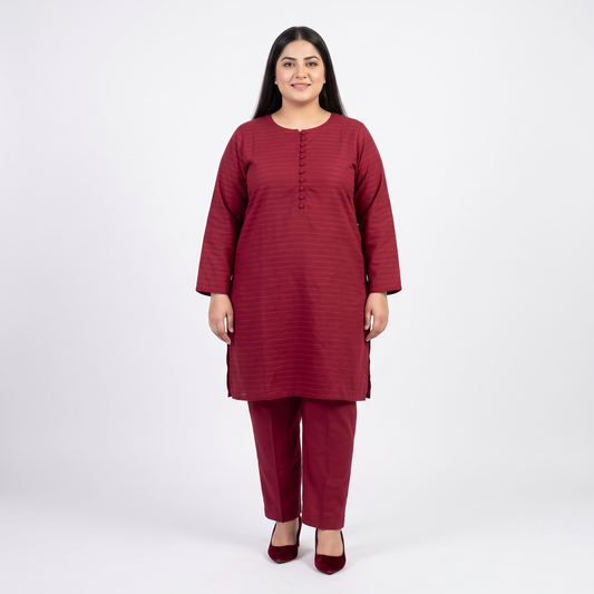 Crimson Stripe Dobby Jacquard Co-Ord Set PSW-11413