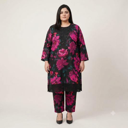 Monochrome Bloom – 3 Piece Premium Cut-Work Lawn Suit PSW-11227