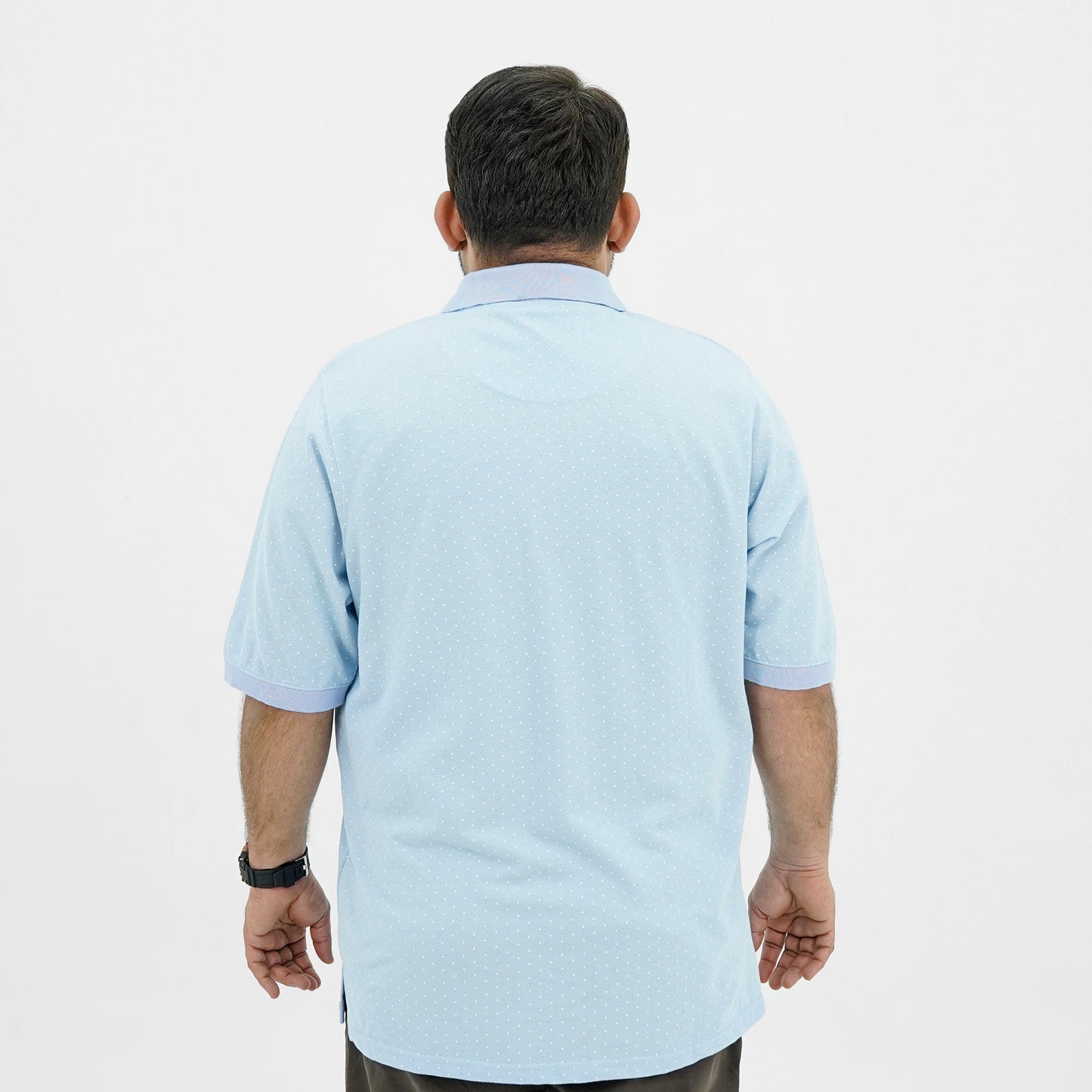 Plus Size Classic Comfort Light Blue Dotted Polo Shirt PSM-9207
