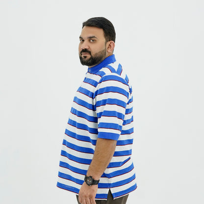 Plus Size Classic Blue Striped Polo Shirt PSM-9214
