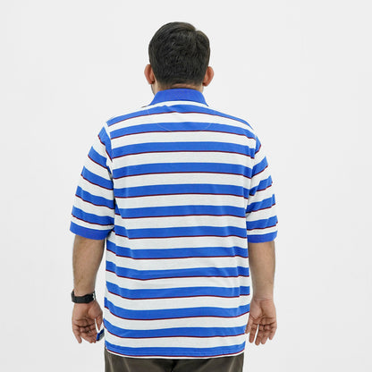 Plus Size Classic Blue Striped Polo Shirt PSM-9214