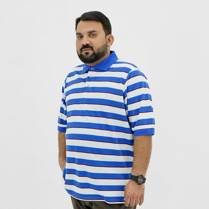 Plus Size Classic Blue Striped Polo Shirt PSM-9214