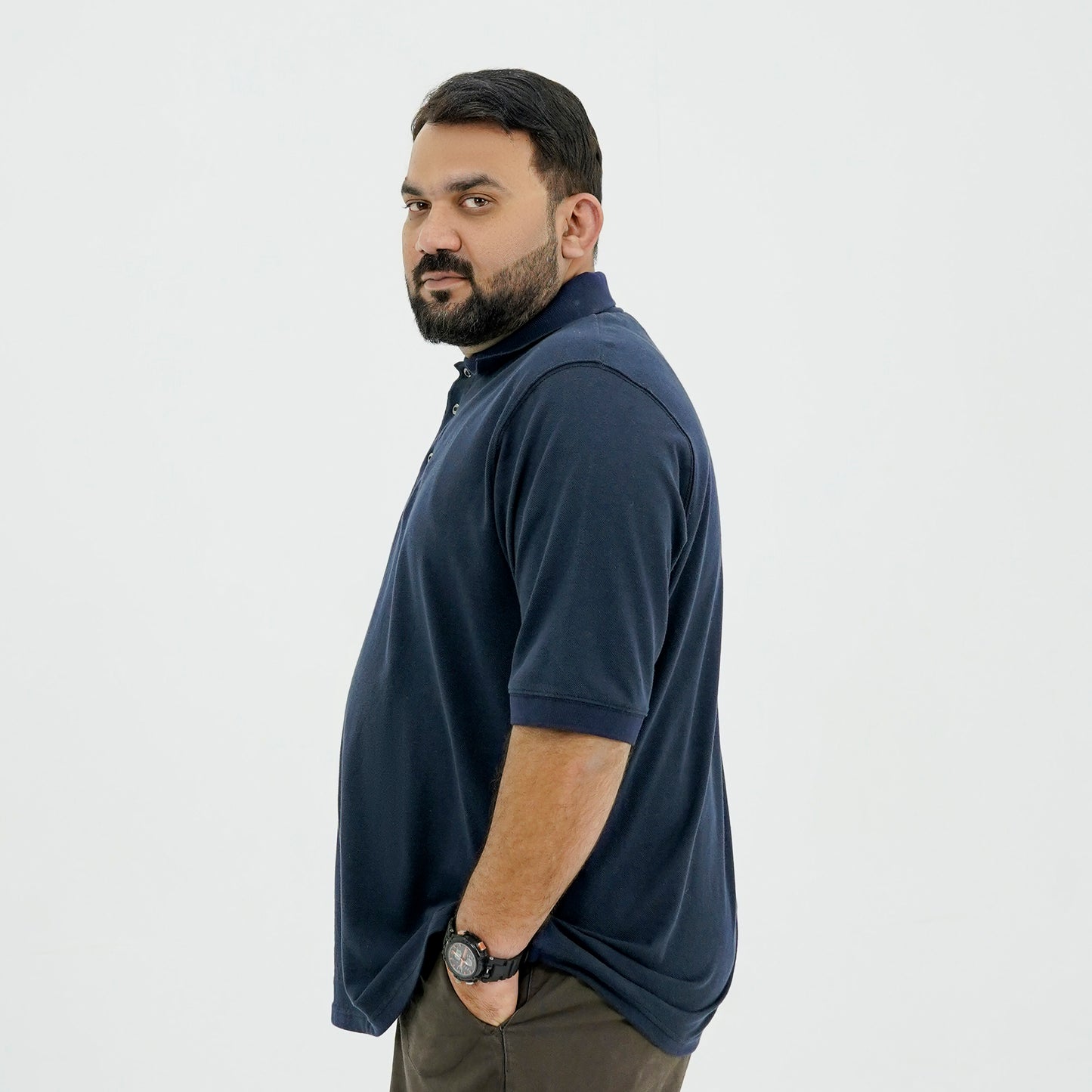 Plus Size Classic Navy Blue Polo Shirt PSM-9215
