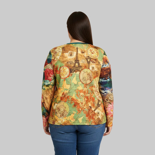 Travel-Inspired Top Long-Sleeve Shirt PSW-9189