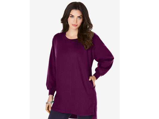 Dark Berry Blouson Sleeve High-Low Sweatshirt PSW-6097