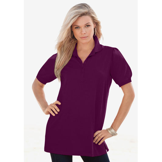 Dark Berry Elbow Short-Sleeve Polo Tunic PSW-8162